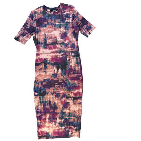 Nina Parker Midi Dress Mesh Abstract Form Fitting Multicolor Size 1X - Picture 2 of 11